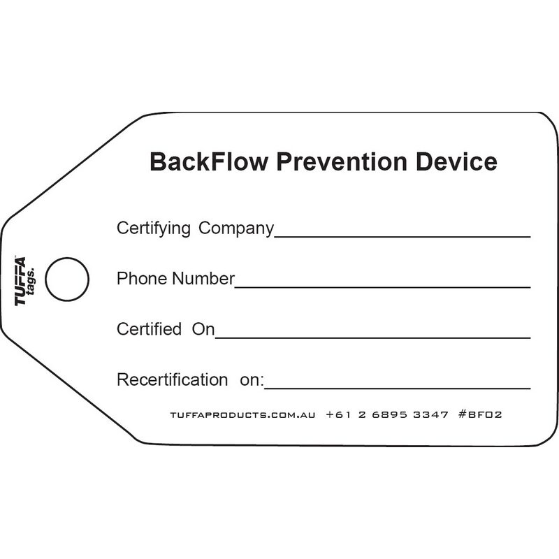White Backflow Tags (packs of 100) Code BF02
