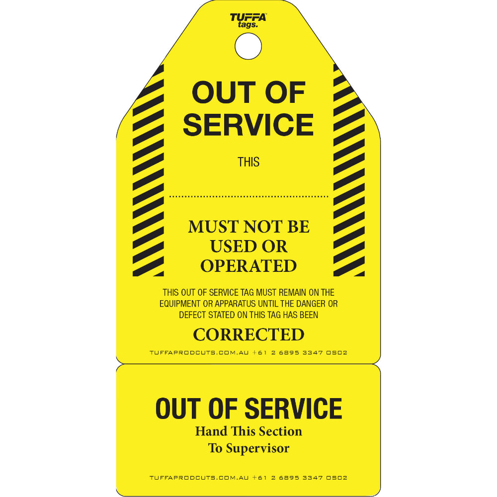 Out of Service Tags – 1 Tear Off Section (packs of 100) Code OS02