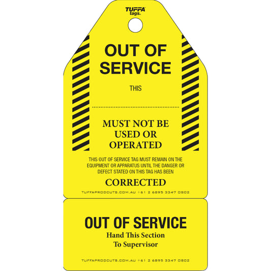 Out of Service Tags – 1 Tear Off Section (packs of 100) Code OS02