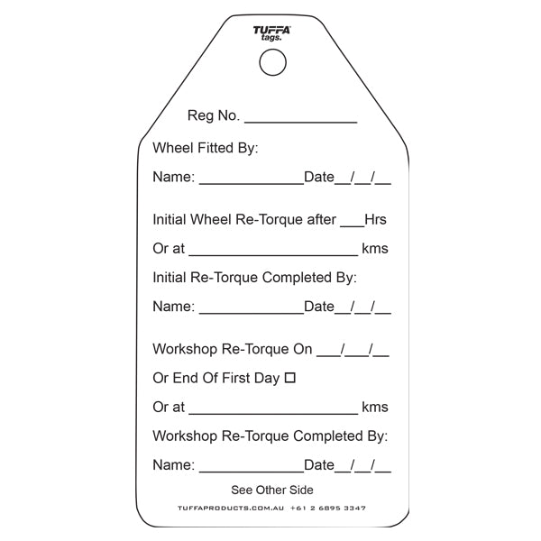 Rigid Vehicle Wheel Re-Torque Tags (packs of 100) Code WT02