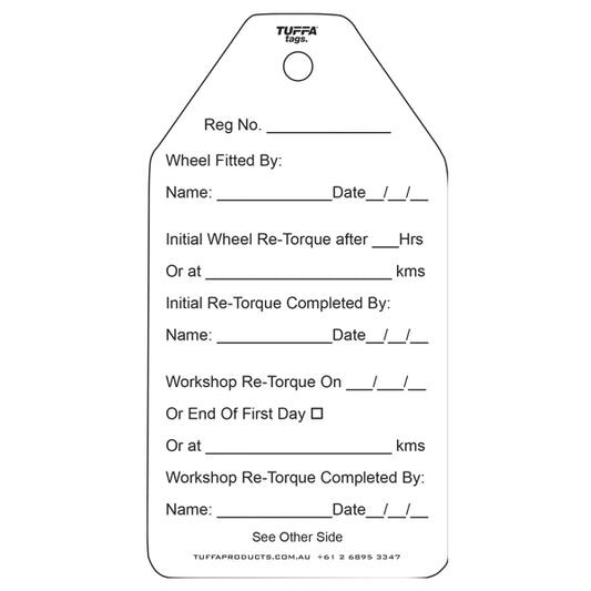 Twin Steer Wheel Re Torque Tags (packs of 100) Code WT03