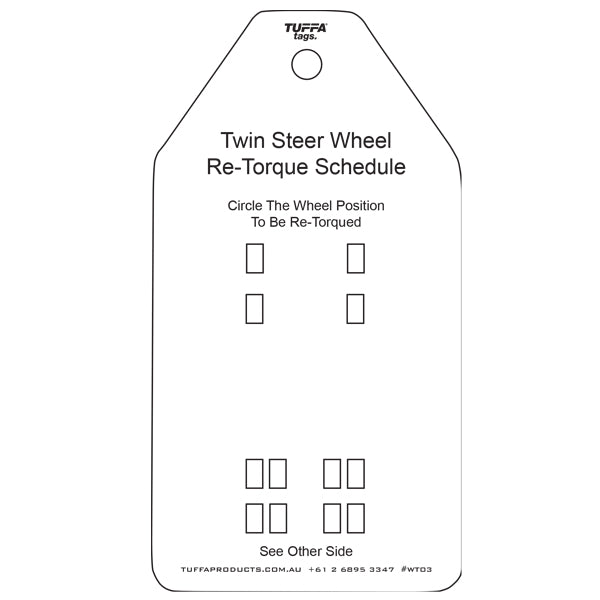 Twin Steer Wheel Re Torque Tags (packs of 100) Code WT03