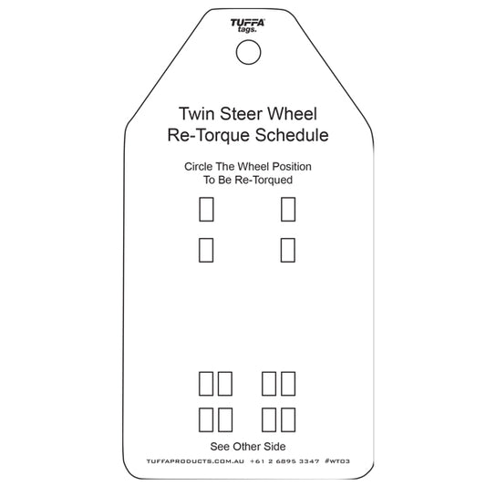Twin Steer Wheel Re Torque Tags (packs of 100) Code WT03
