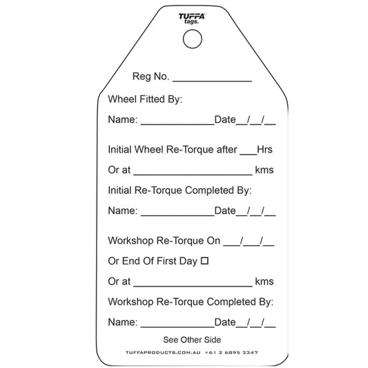 Semi-Trailer Wheel Re Torque Tags (packs of 100) Code WT04