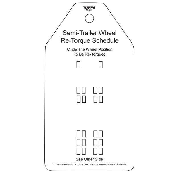 Semi-Trailer Wheel Re Torque Tags (packs of 100) Code WT04