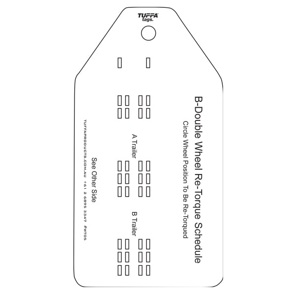 B-Double Wheel Re-Torque Tags (packs of 100) Code WT05