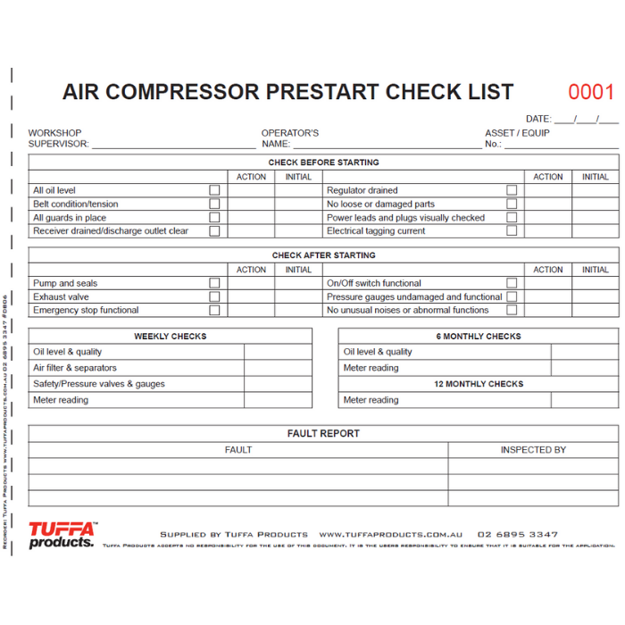 Air Compressor Prestart Checklist Books