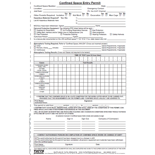 Confined Space Permit Book