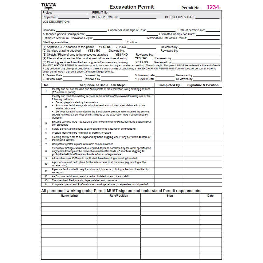 Excavation Permit Books