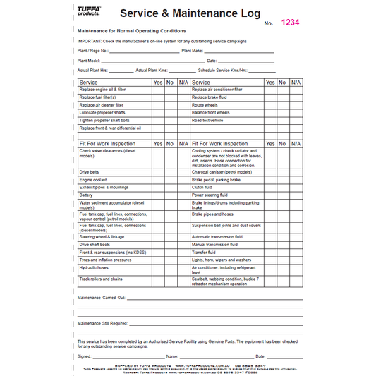 Service & Maintenance Logbook