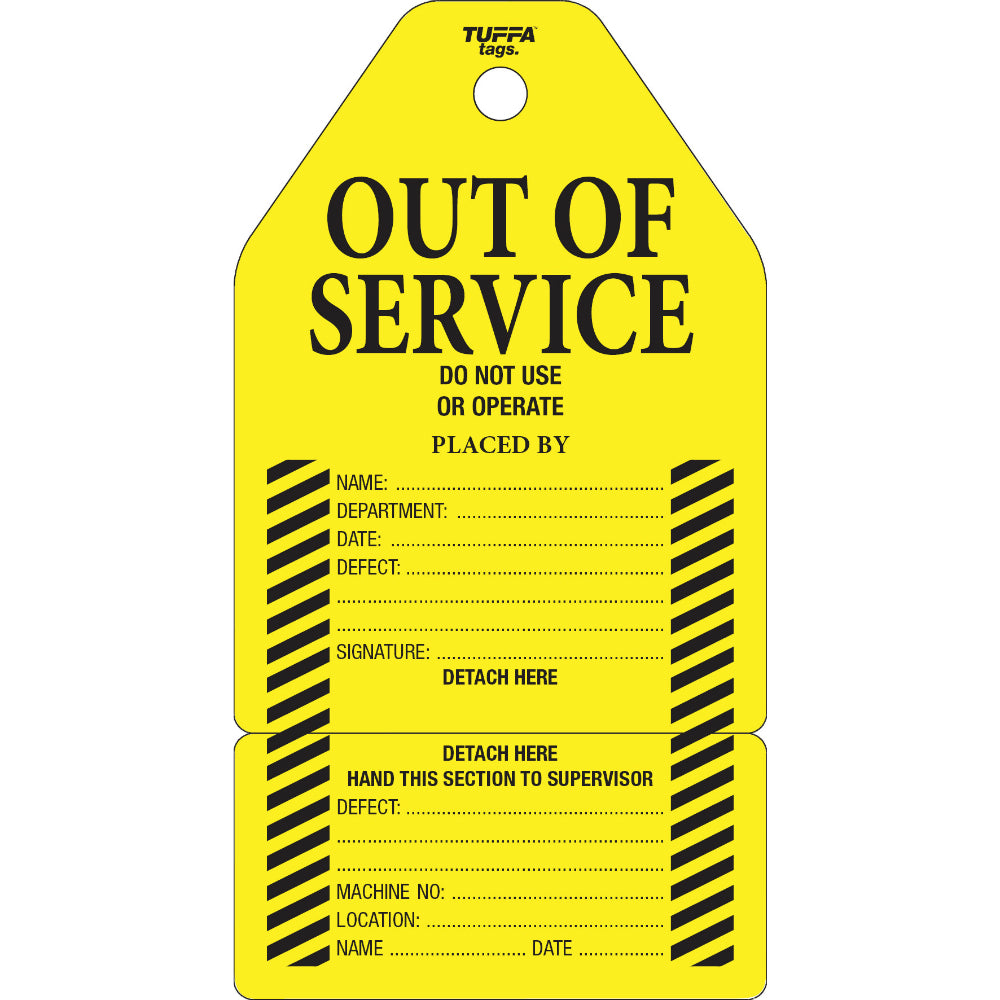 Out of Service Tags – 1 Tear Off Section (packs of 100) Code OS02