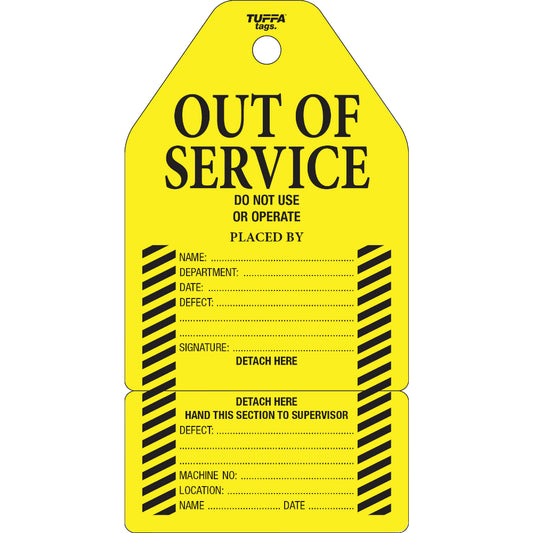 Out of Service Tags – 1 Tear Off Section (packs of 100) Code OS02