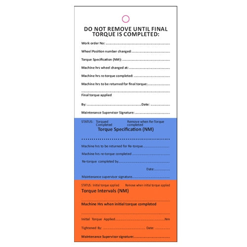 Synthetic Wheel Torque Tags (packs of 100) Code WTS01