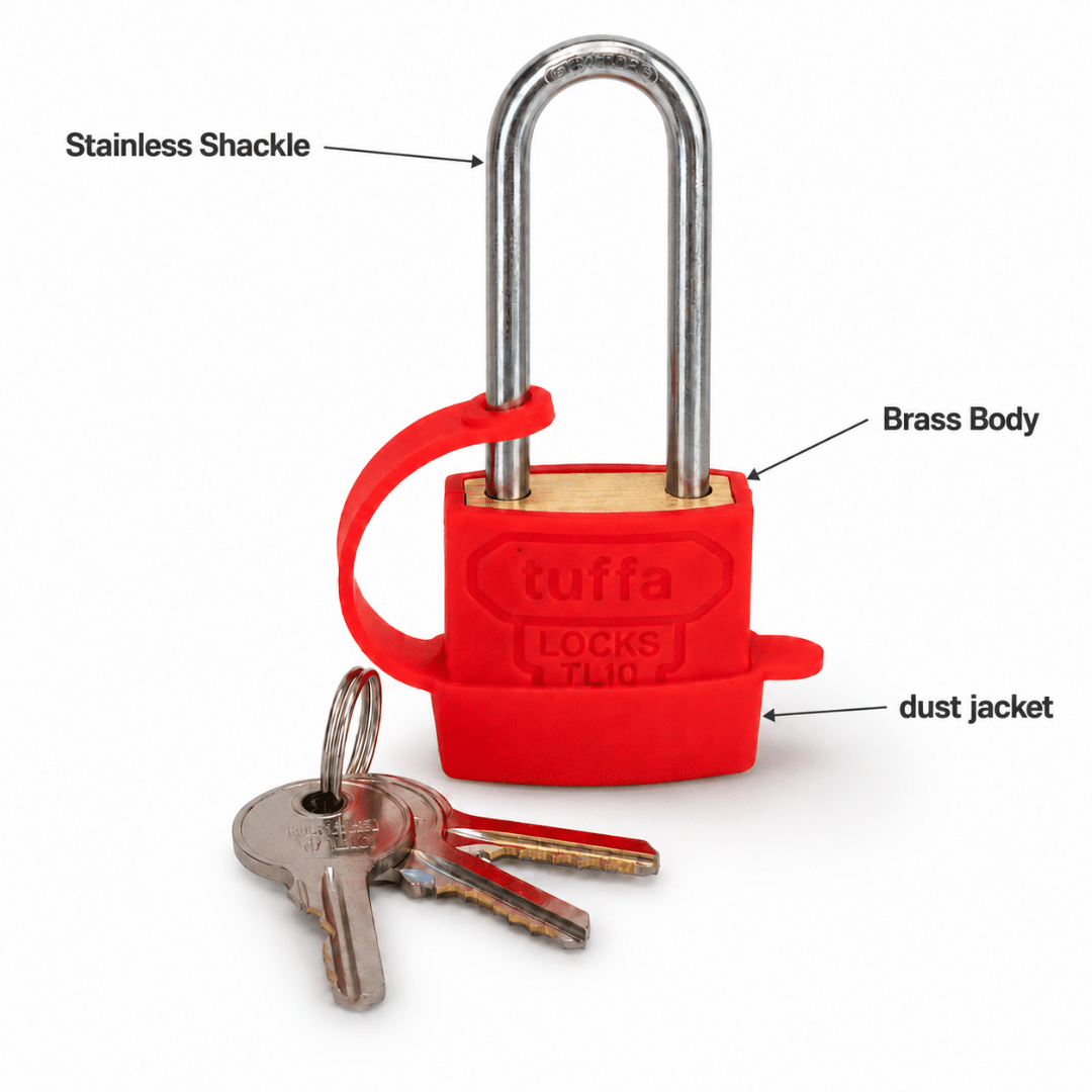 TUFFA Brass Red Safety Lockout Padlock (Stainless Shackle) Code TL10-R-KD