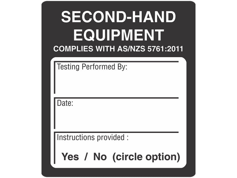 Second Hand Equipment Test Tags