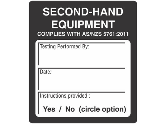 Second Hand Equipment Test Tags