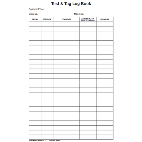 Simple Test Log Test and Tag Logbook Code DB58 – NZ Tags